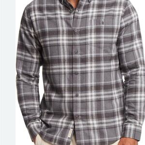COLUMBIA SPORTSWEAR GREY AND‎ CHARCOAL PLAID HIKING OUTDOOR SHIRT MENS LARGE